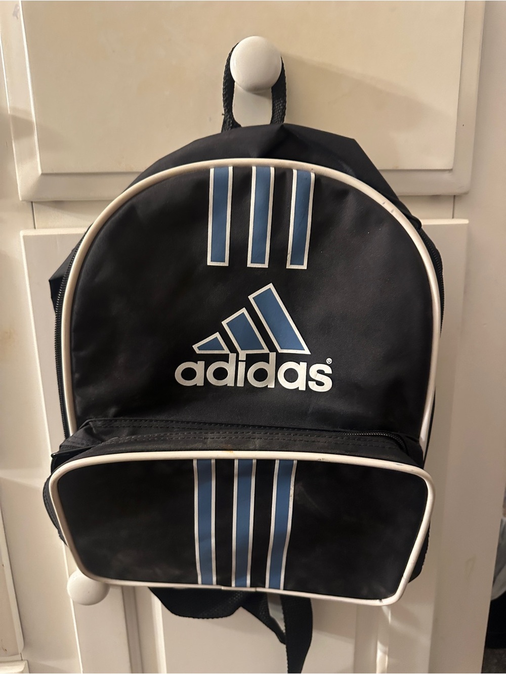 Vintage 90s adidas Black and Blue Mini Backpack black with blue stripes